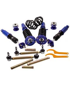 Blue Complete Coilovers compatible for BMW E46 3 Series Adj. Height + Pair Sway Bar Links