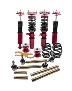 Red Complete Front + Rear Coilovers compatible for BMW E46 3 Series Adj. Height + Sway Bar