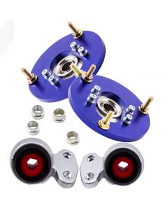 Front Lower Control Arm Urethane Bushings + Blue Camber Plates compatible for BMW E46