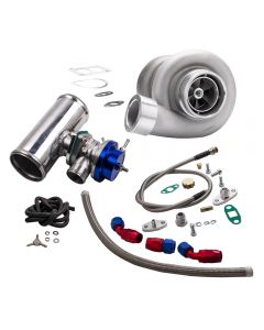 4PCS Universal GT45 Turbocharger Kit + Oil Feed and Return Line + BOV Adapter