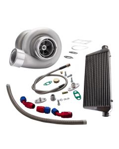 Turbocharger GT45 T4 V-Band A/R .66 1.05 + 600x300x76 Intercooler + Oil Line Kit