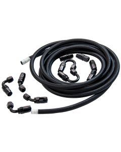 AN6 6AN 5M Stainless Steel Braided Oil Fuel Line+ Fitting Hose End Adapter Black