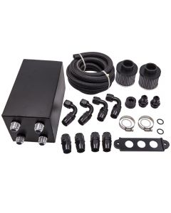 NEW Aluminum Oil Catch Can Breather with Hose Kit 4 Port 10AN compatible for Acura Black